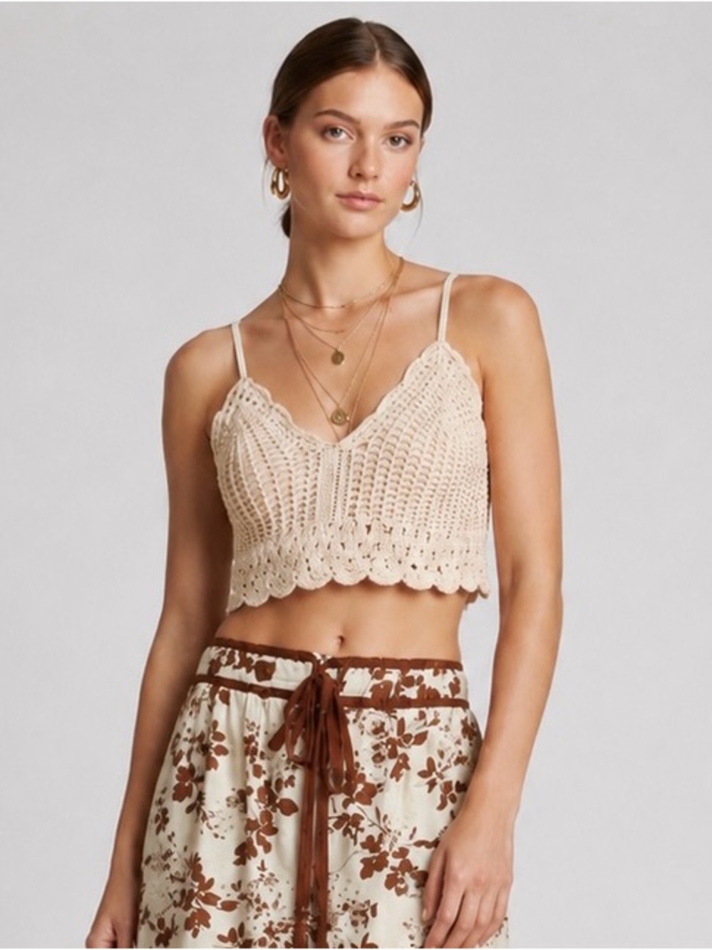 NWT B.O.G Collective Smocked Boho Tank Top Women’s Large Beige Cotton Stretch L